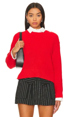 525 Ida Button Shoulder Solid Pullover Sweater in Red