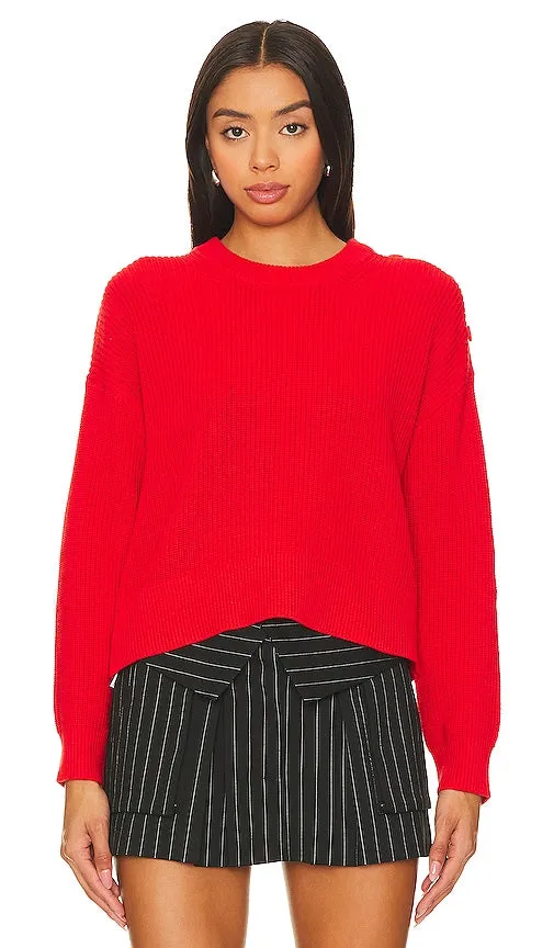 525 Ida Button Shoulder Solid Pullover Sweater in Red