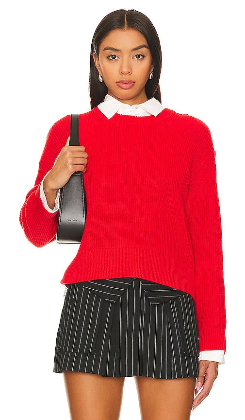 525 Ida Button Shoulder Solid Pullover Sweater in Red