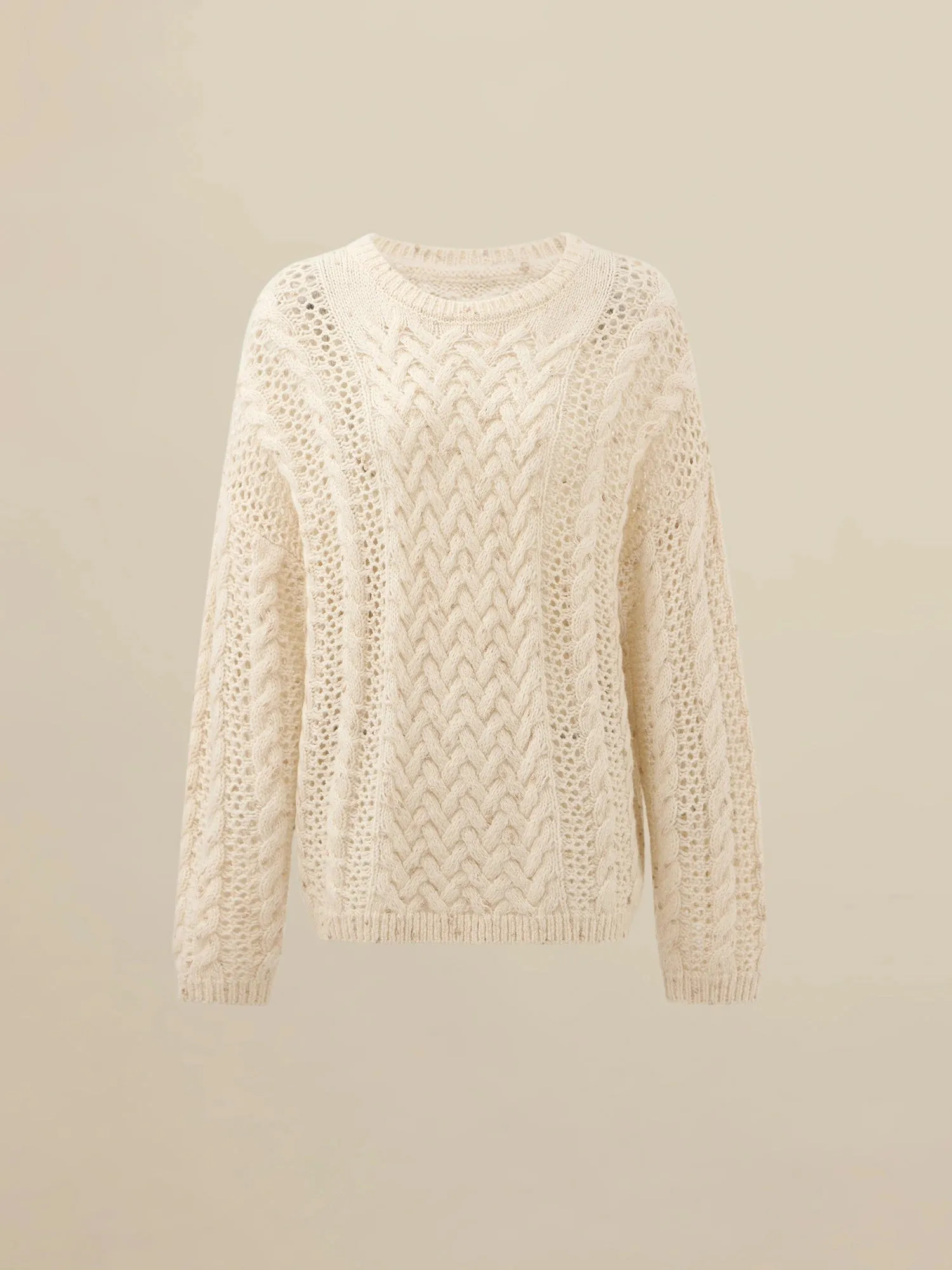 Amoretu Women's Cable Knitted Gold Bean Yarn Hollow Sweater