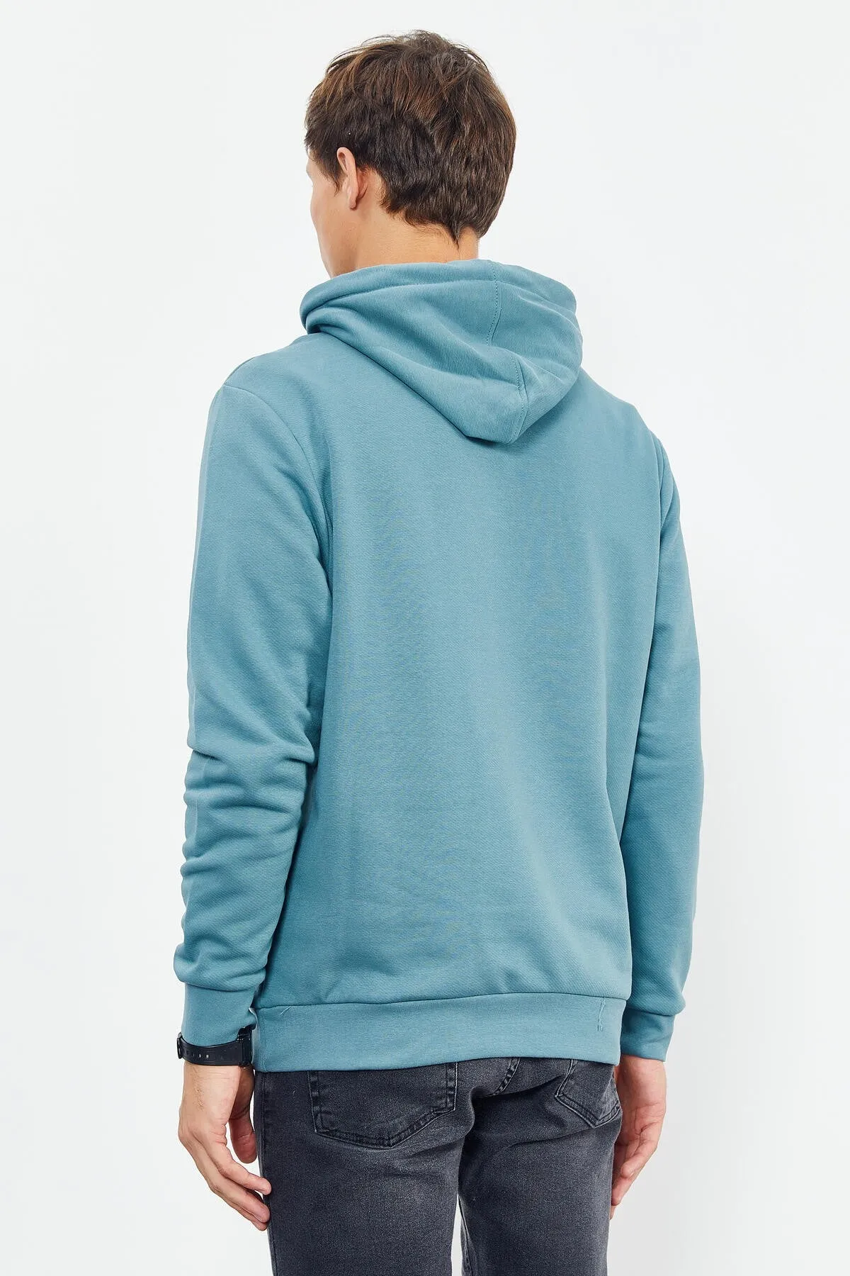 baskili kapüşonlu kanguru cep rahat form erkek sweatshirt - 88019