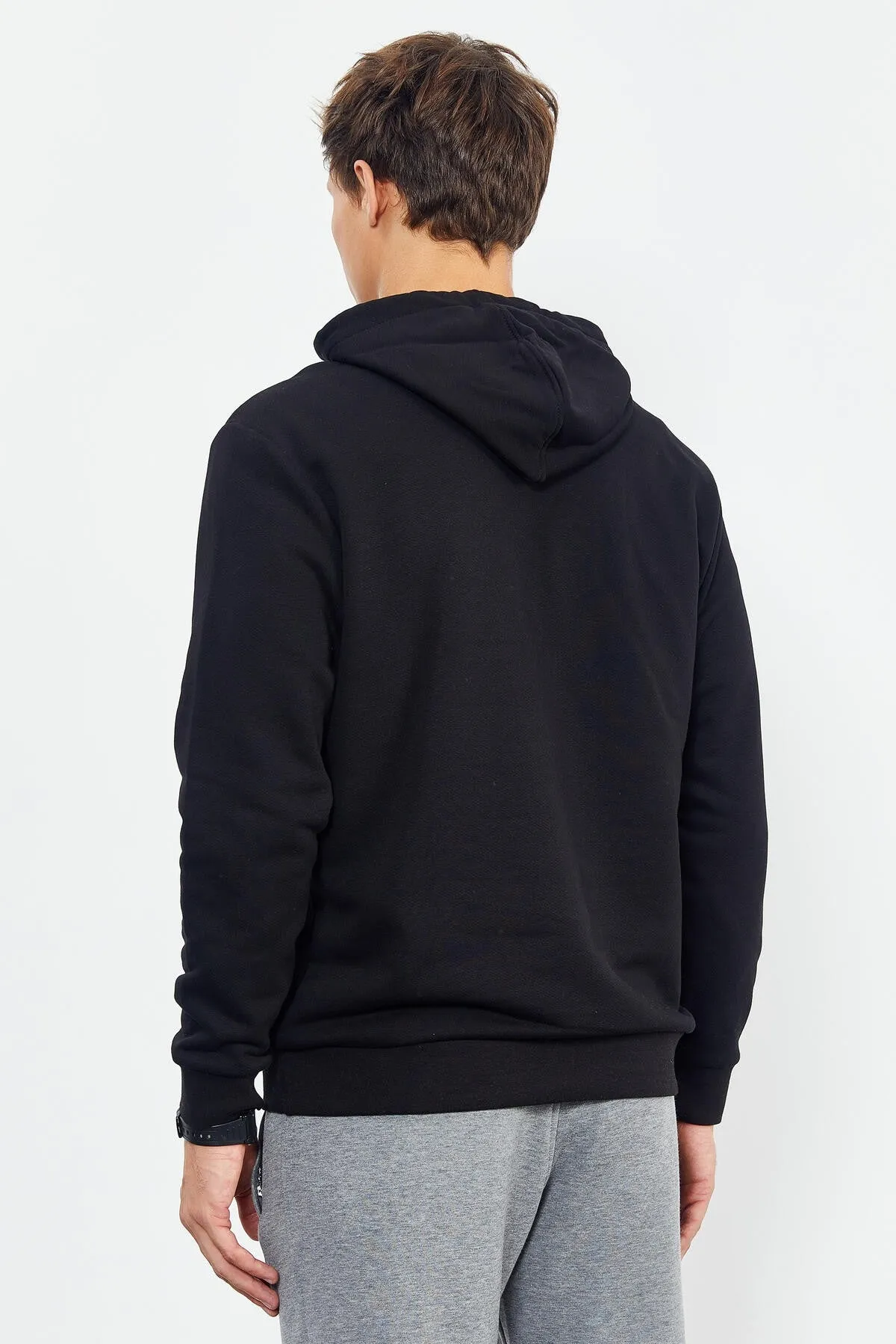 baskili kapüşonlu kanguru cep rahat form erkek sweatshirt - 88019