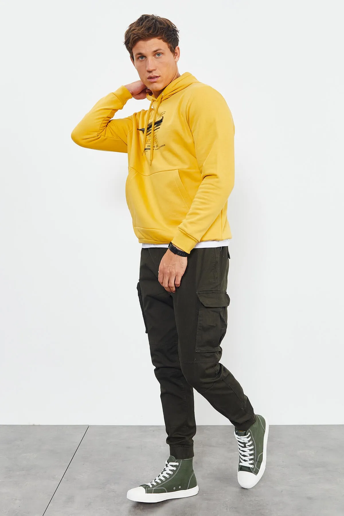 baskili kapüşonlu kanguru cep rahat form erkek sweatshirt - 88019