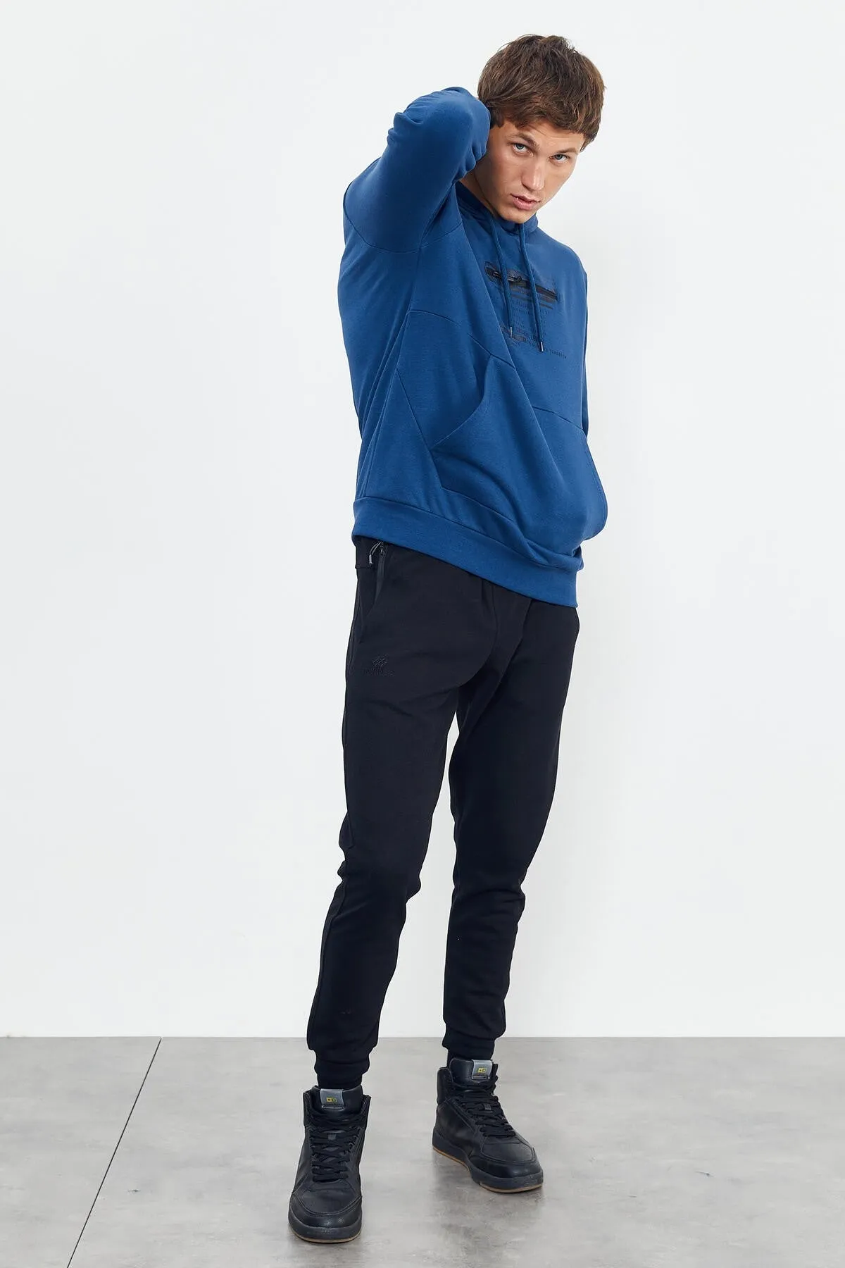 baskili kapüşonlu kanguru cep rahat form erkek sweatshirt - 88019