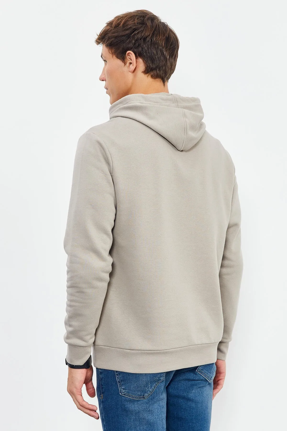 baskili kapüşonlu kanguru cep rahat form erkek sweatshirt - 88019
