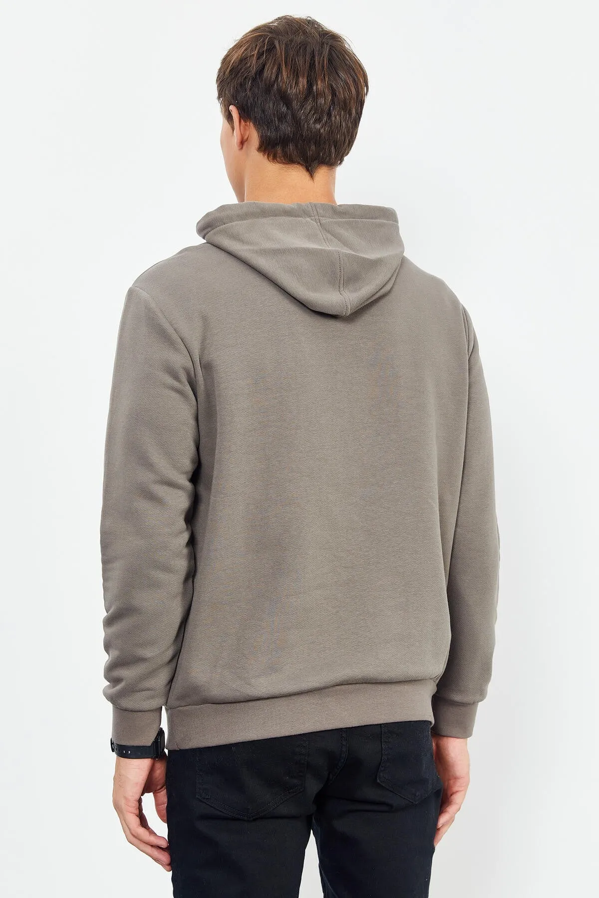 baskili kapüşonlu kanguru cep rahat form erkek sweatshirt - 88019