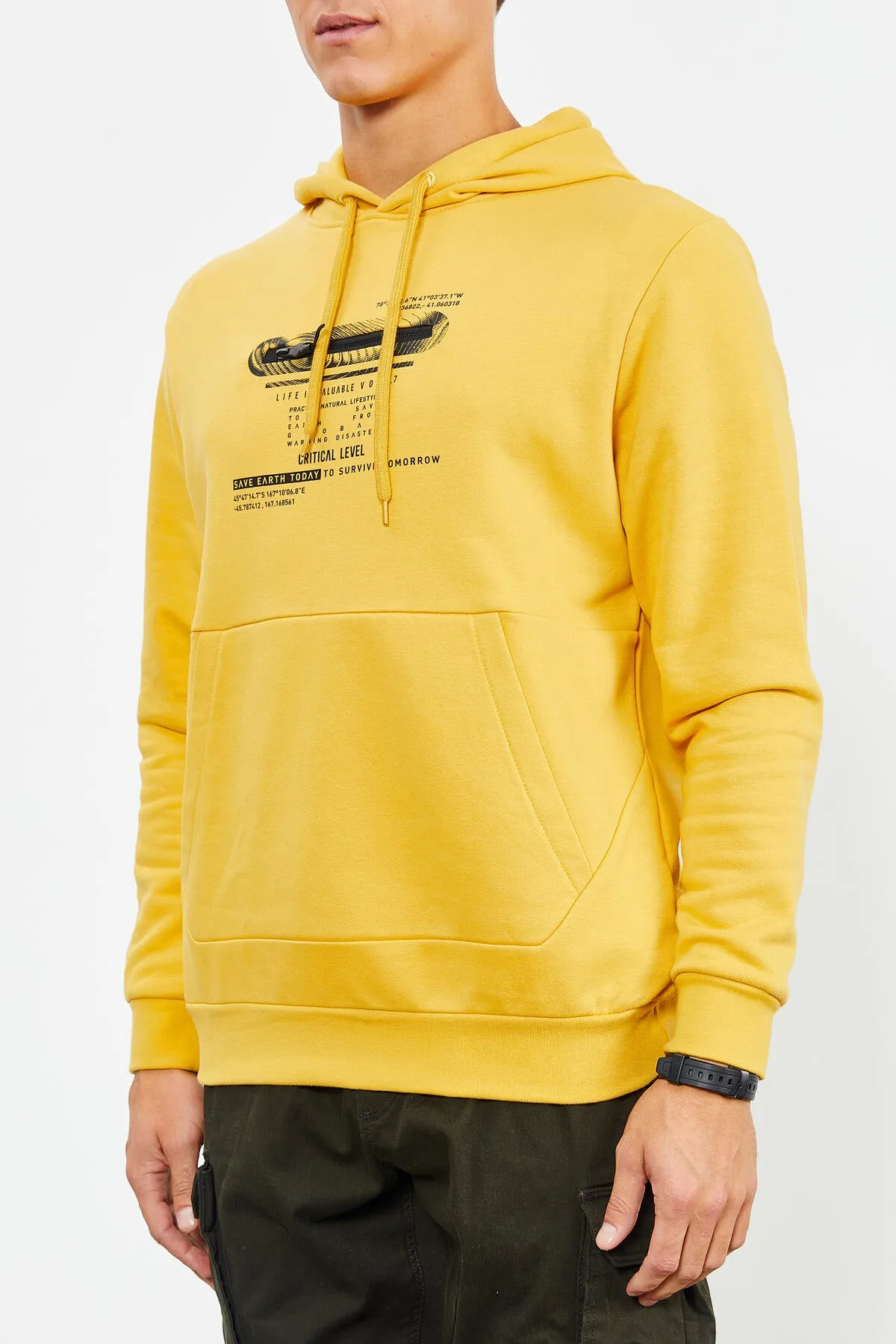 baskili kapüşonlu kanguru cep rahat form erkek sweatshirt - 88019