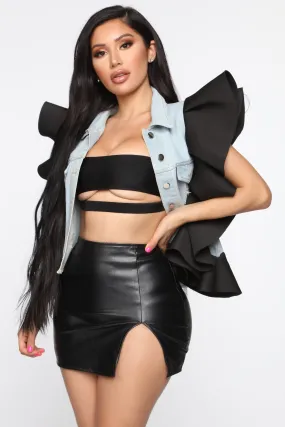Be Careful Denim Vest Jacket - Black/Combo