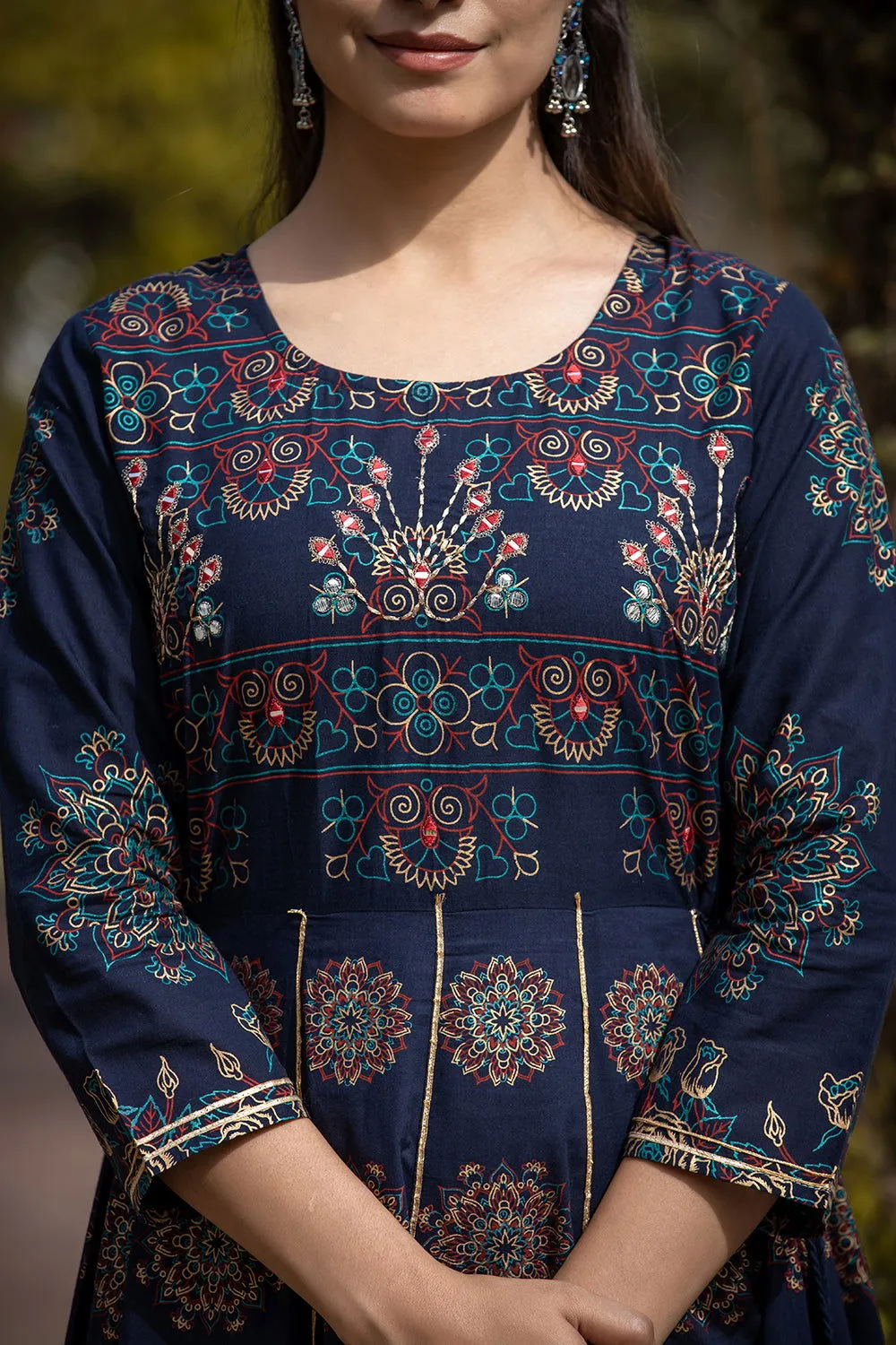 Blue Floral Gold Printed Ethnic Gown (Pack Of 1)