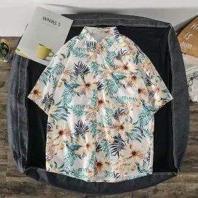 Casual Beach Tops Trendy Hong Kong Shirt Men Short Sleeve Printed Hawaii Shirt