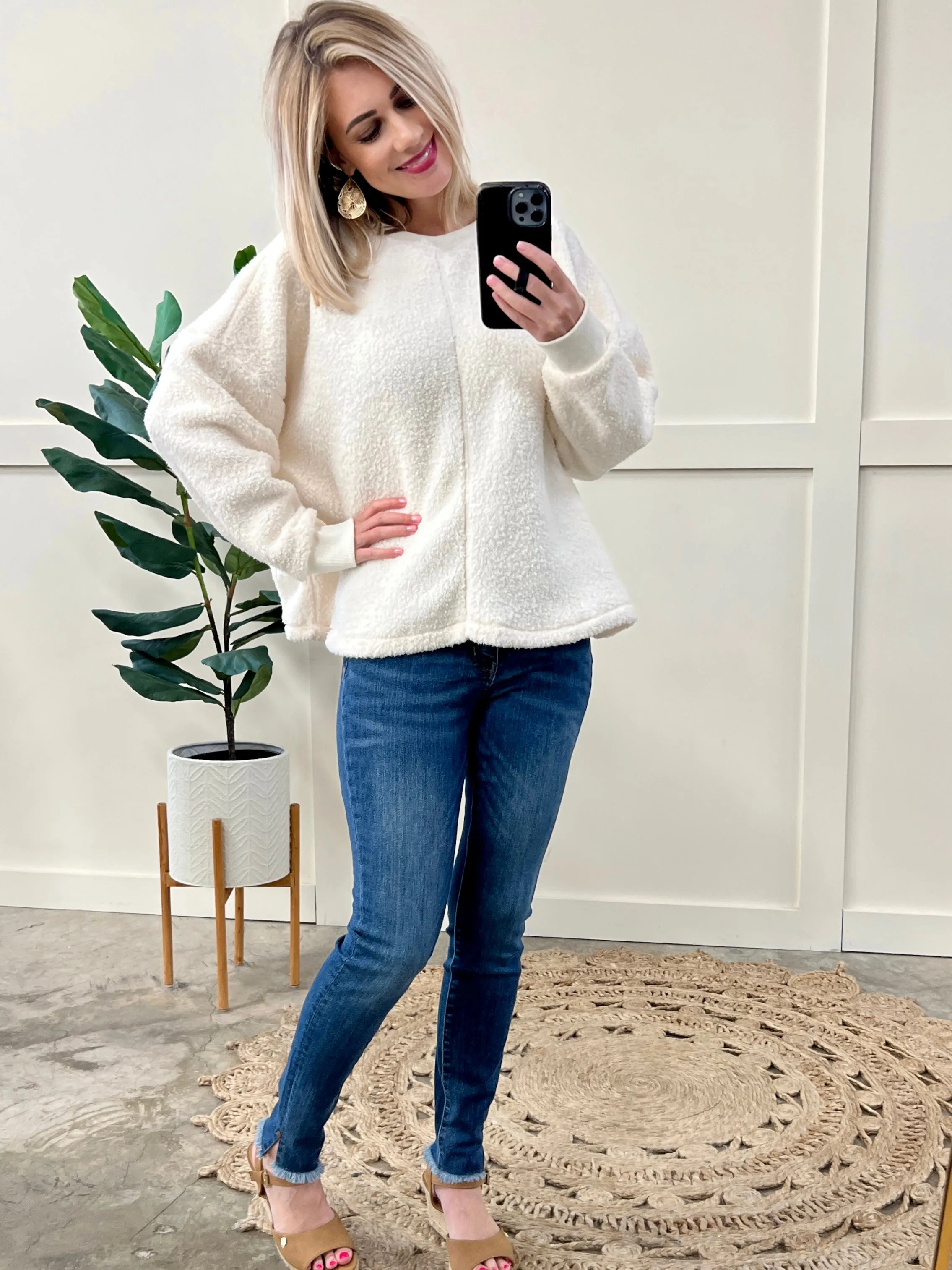 Cozy Soft Teddy Pullover In Ivory