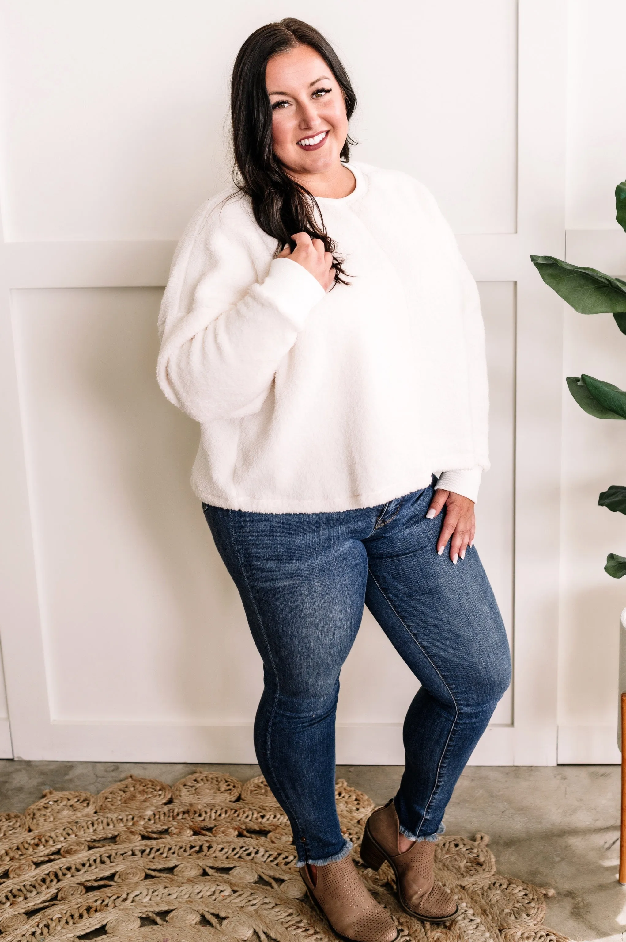 Cozy Soft Teddy Pullover In Ivory