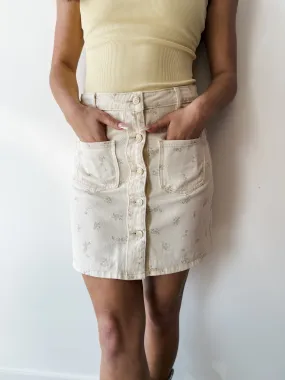 Cream Floral Denim Mini Skirt