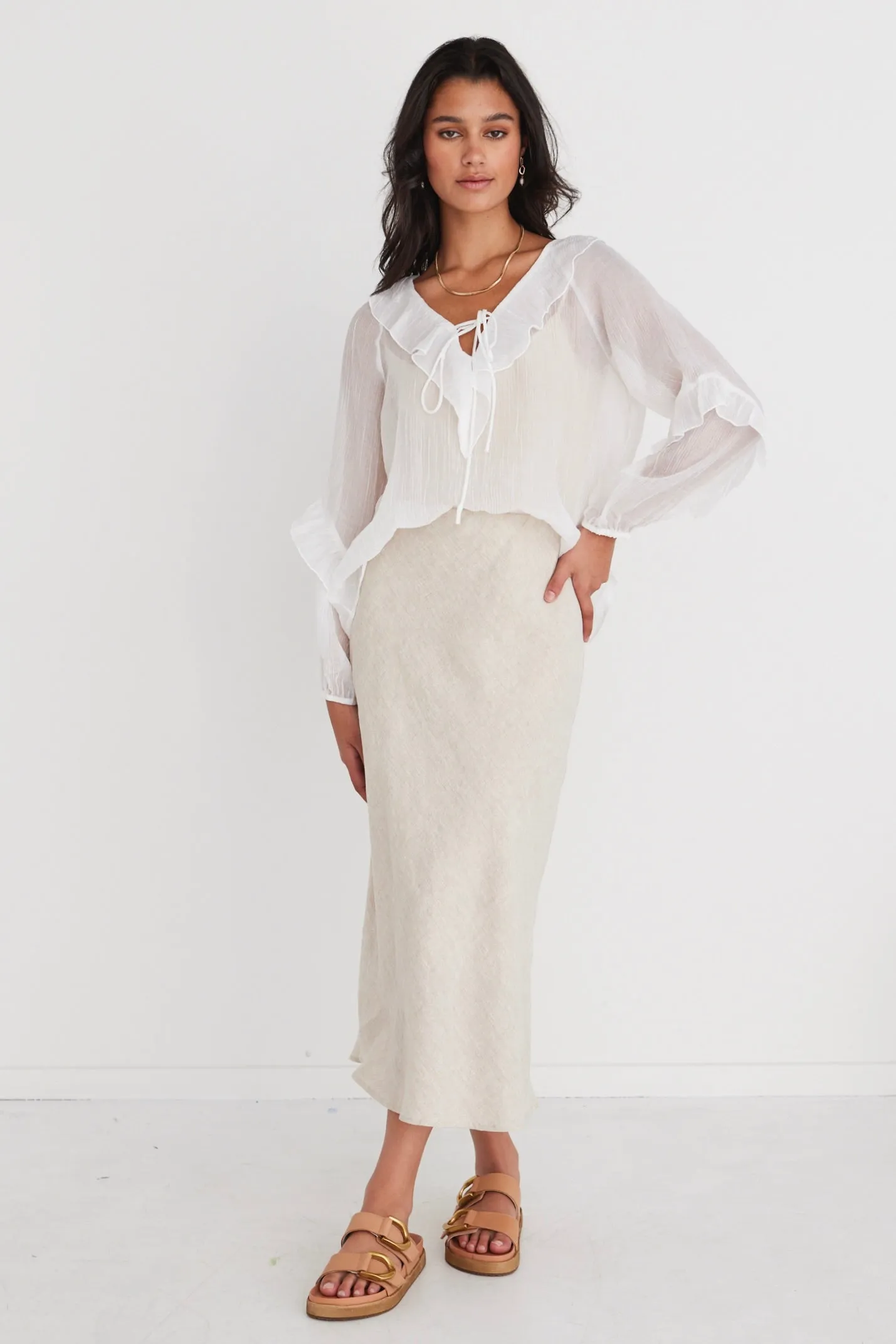 Daily Ivory Sheer Texture Frill Front Top