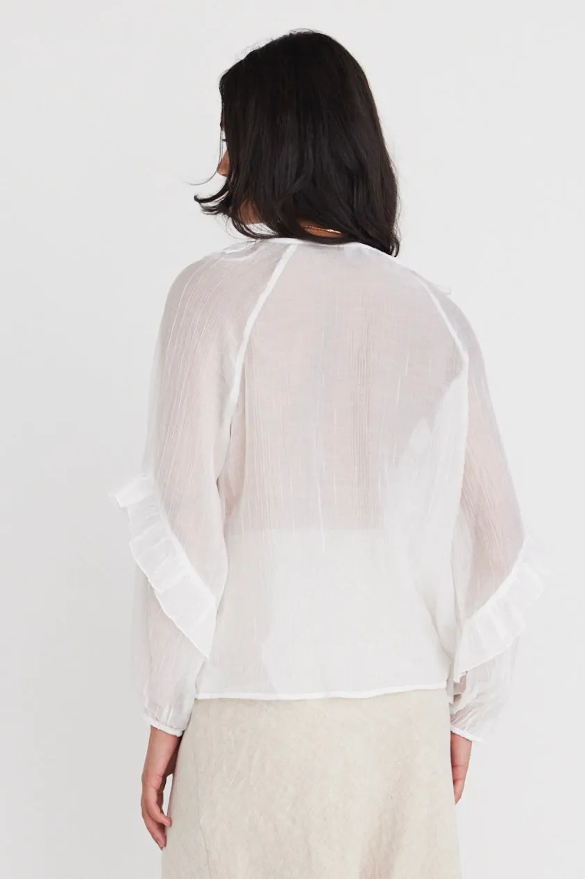 Daily Ivory Sheer Texture Frill Front Top