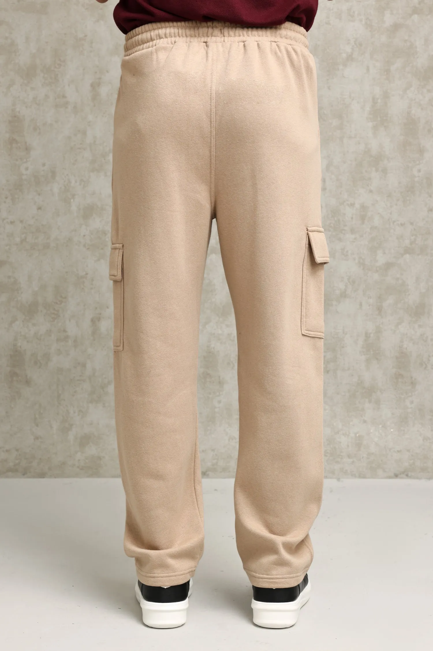 FLEECE-CARGO RELAXED TROUSERS-KHAKI