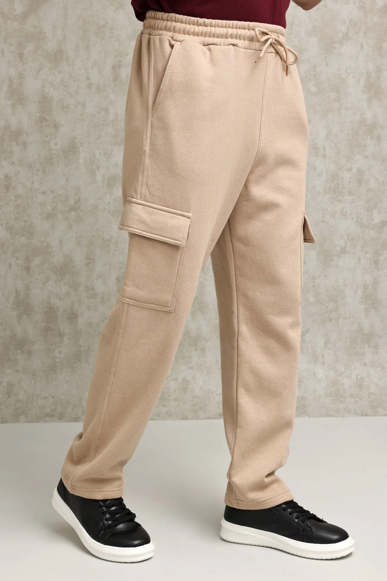 FLEECE-CARGO RELAXED TROUSERS-KHAKI