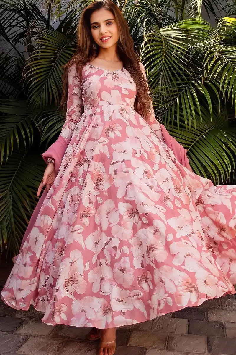 Floral Pink Gown For Raksha Bandhan 2023