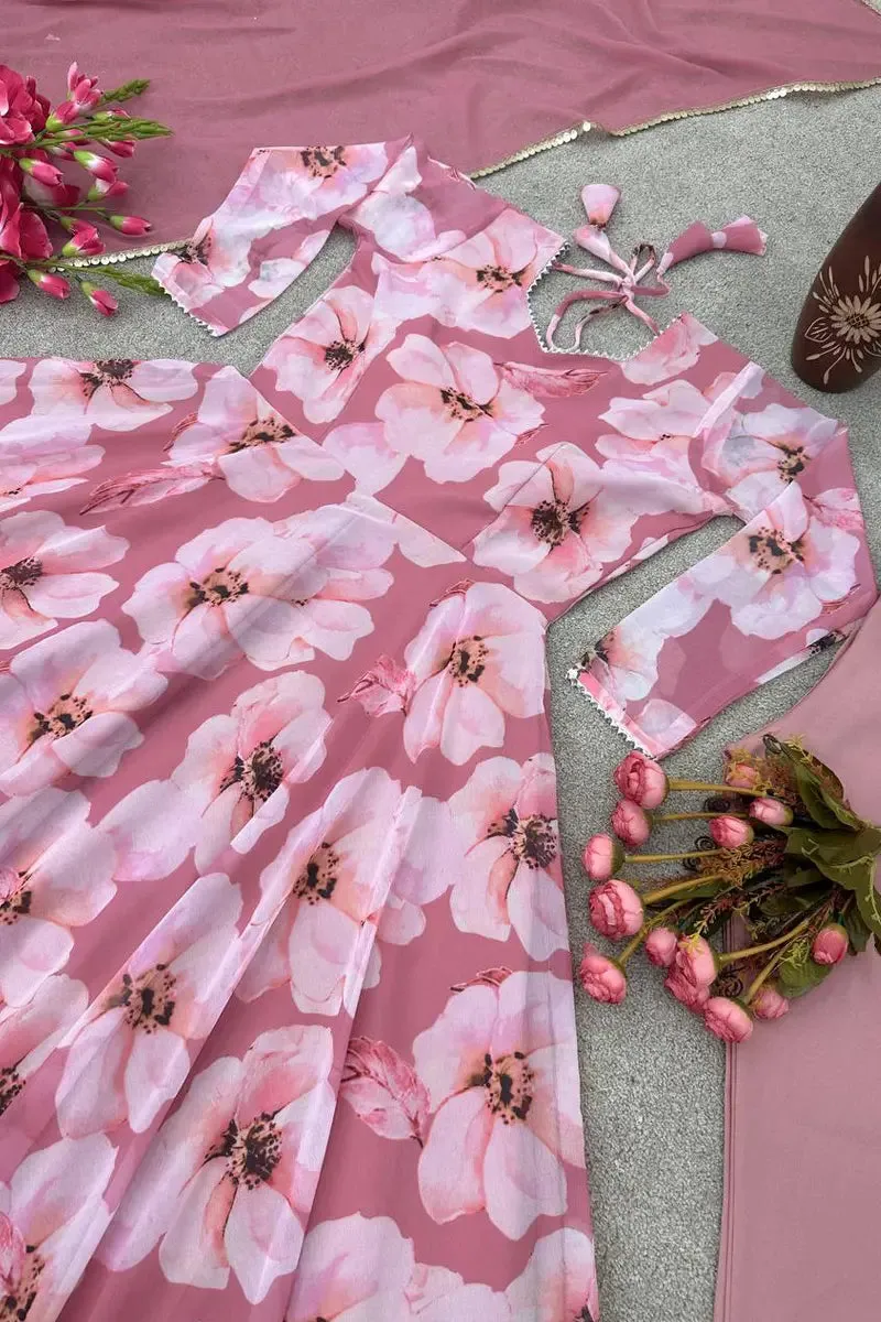 Floral Pink Gown For Raksha Bandhan 2023