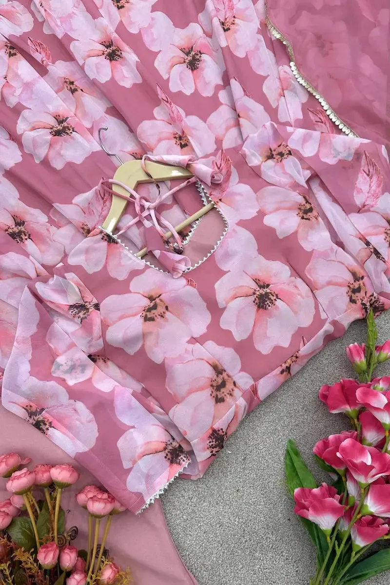 Floral Pink Gown For Raksha Bandhan 2023