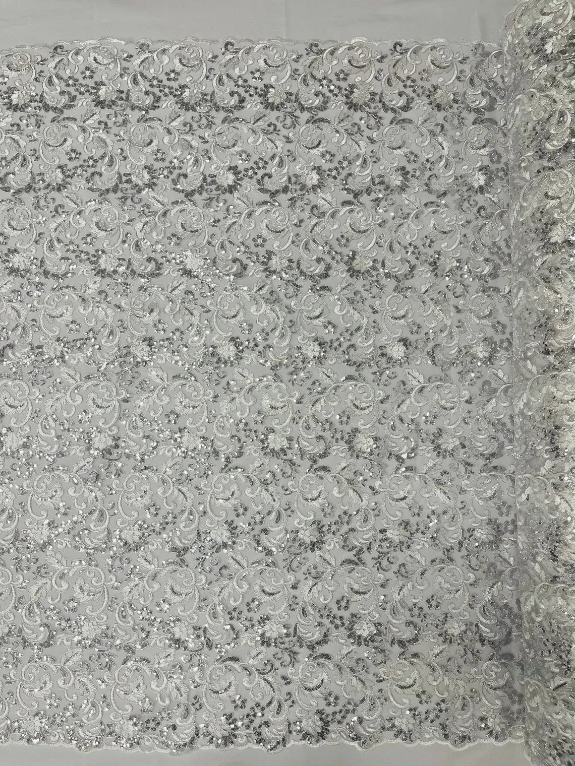 Flower Metallic Design - Corded Floral Metallic Design Sequins Fabric Sold By Yard