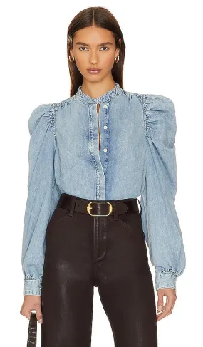 FRAME The Long Sleeve Gillian Top in Denim-Light
