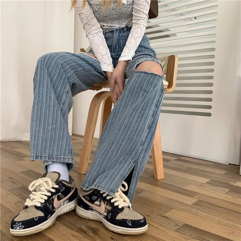 Kawaii Cutout Beaded Denim Pants