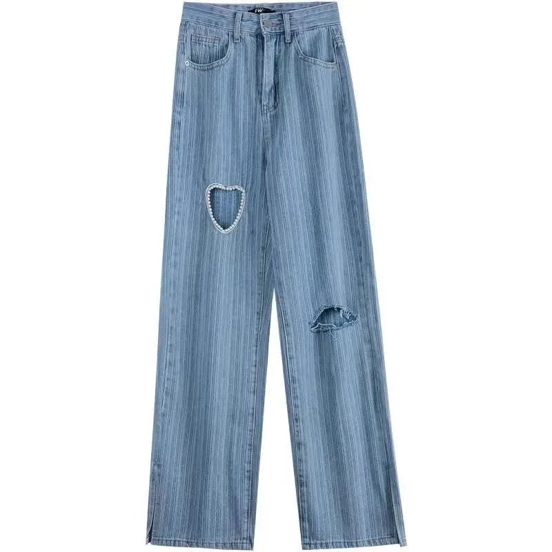 Kawaii Cutout Beaded Denim Pants