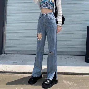 Kawaii Cutout Beaded Denim Pants