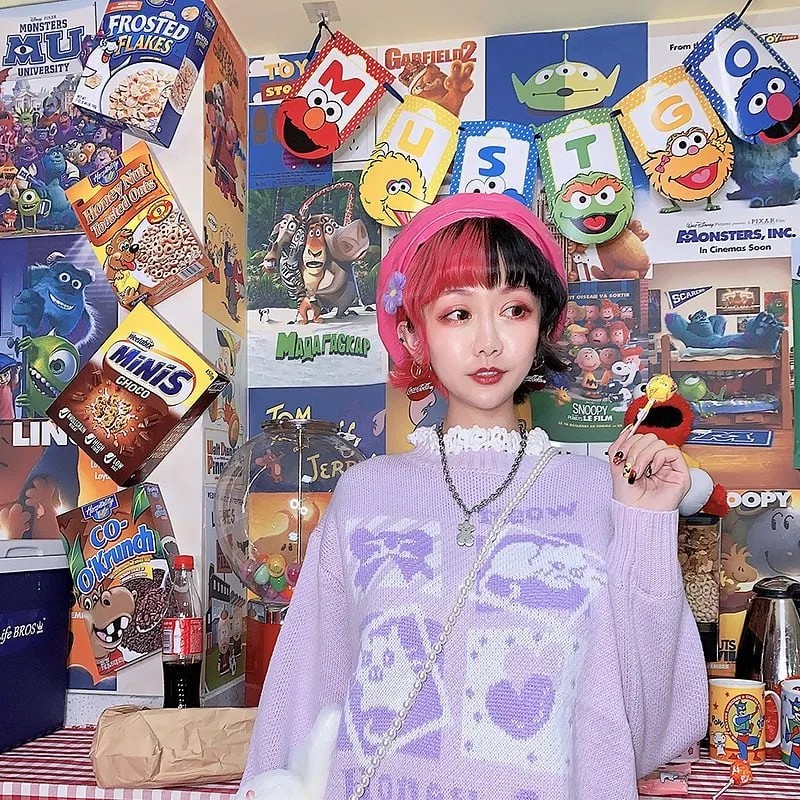 Kawaii Lavender Kitten Crewneck Purple Sweater