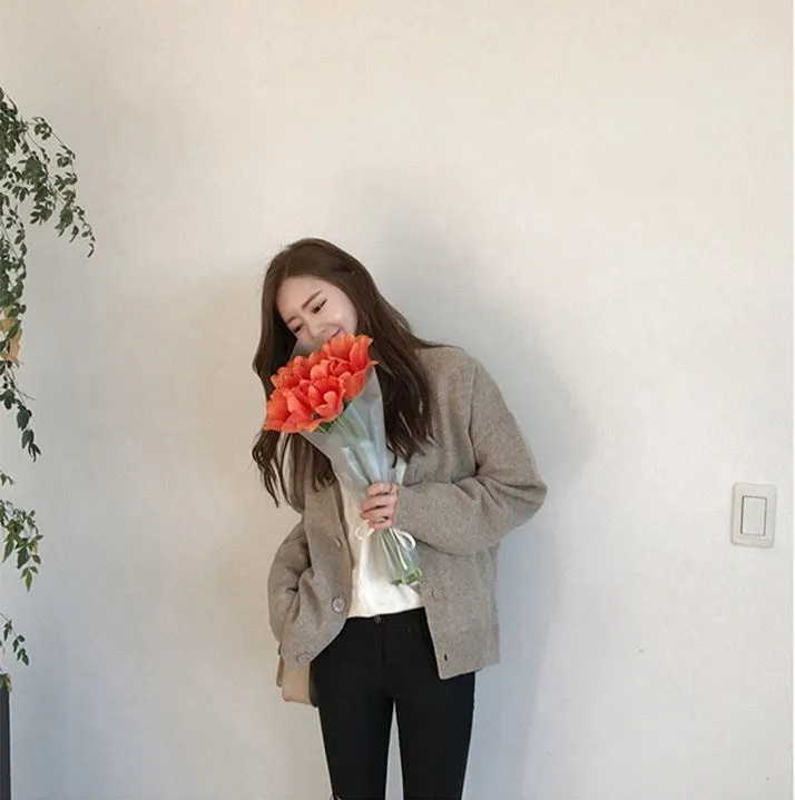 Korea Sweater Women Cardigan Trendy Slim Look V-Neck Plus Size Outerwear