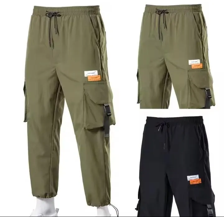 Men's Casual Multi-Pocket Work Pants Thin Drawstring Loose Fit Trousers Comfortable Breathable Summer Style    X087391