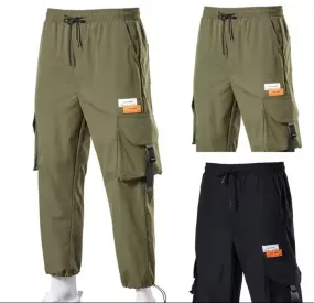 Men's Casual Multi-Pocket Work Pants Thin Drawstring Loose Fit Trousers Comfortable Breathable Summer Style    X087391