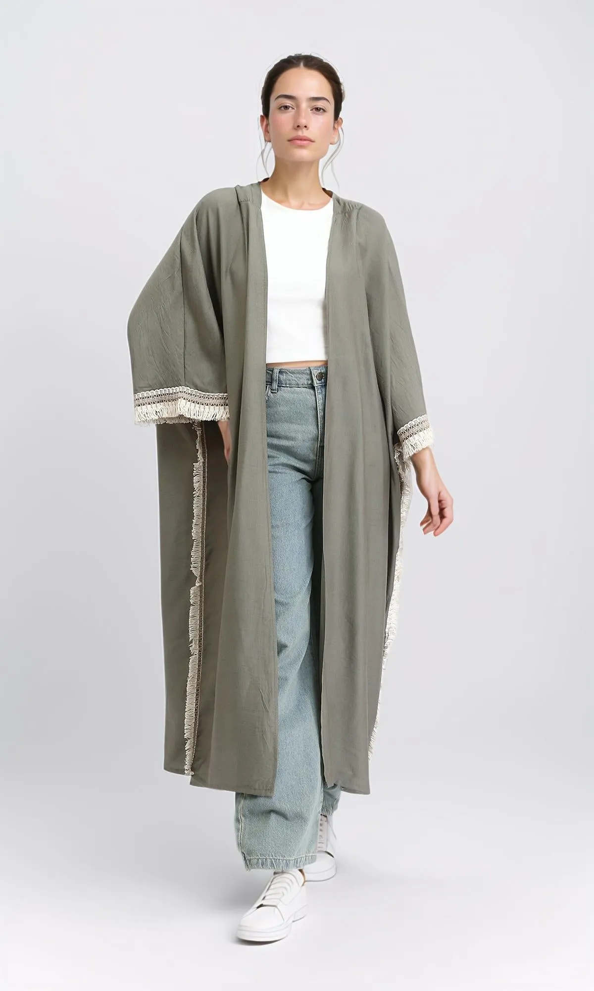 O204326 -Linen Spanish Open Cardigan - Taupe