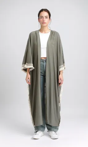 O204326 -Linen Spanish Open Cardigan - Taupe
