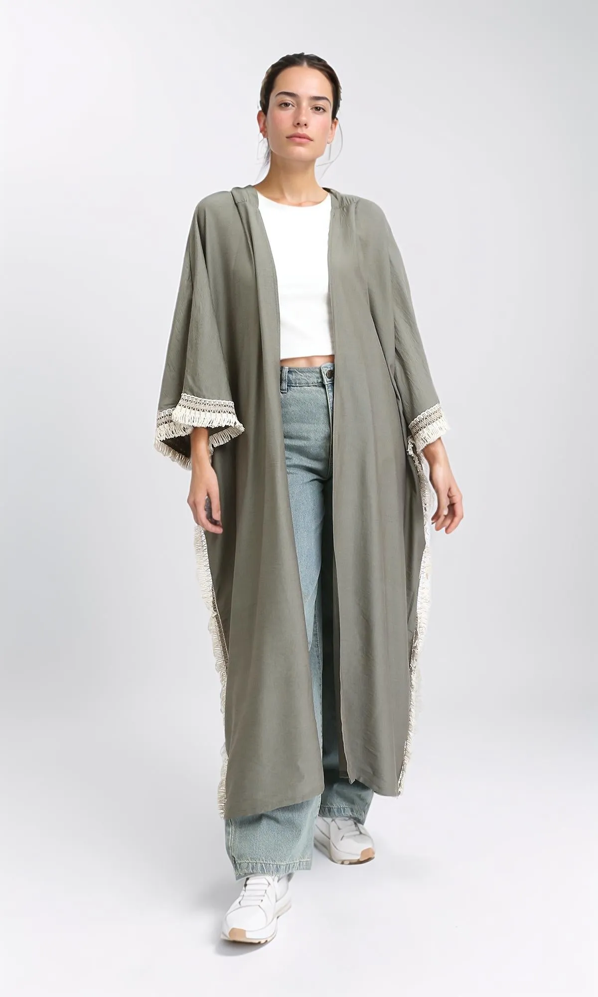 O204326 -Linen Spanish Open Cardigan - Taupe