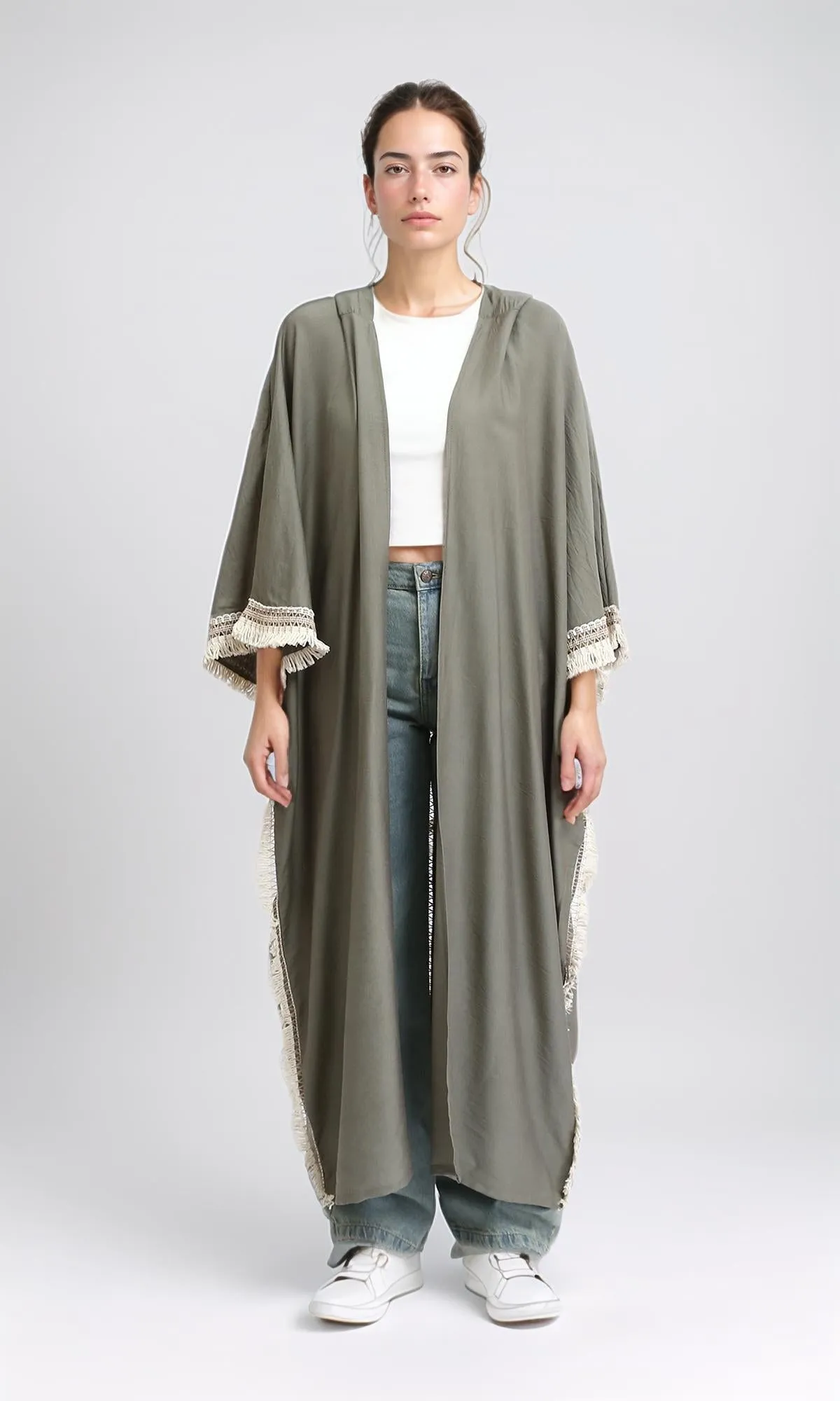 O204326 -Linen Spanish Open Cardigan - Taupe