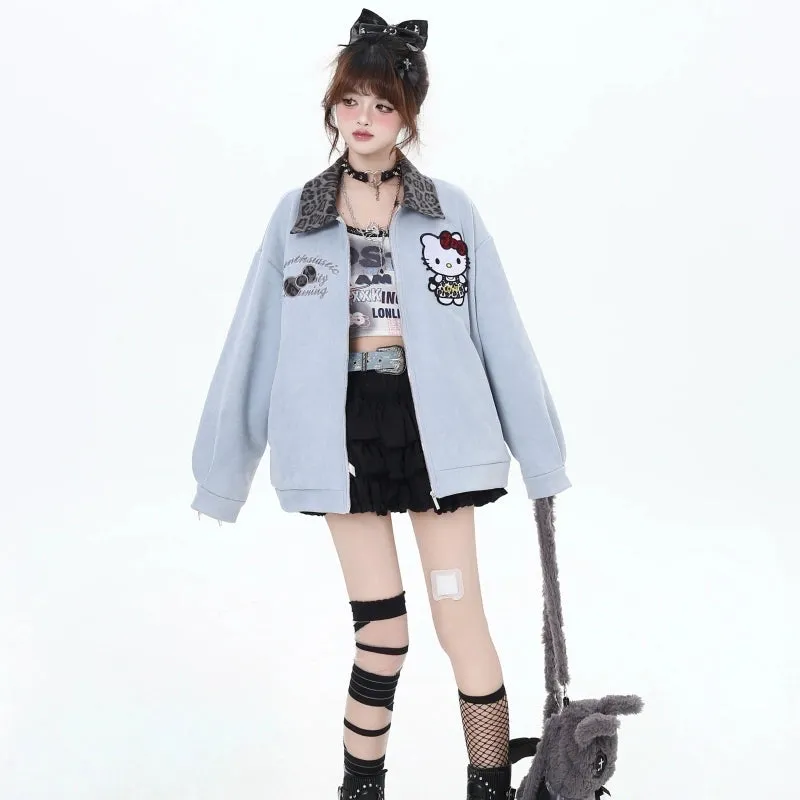 Sweet Girl Style Hello Kitty Embroidered Denim Jacket